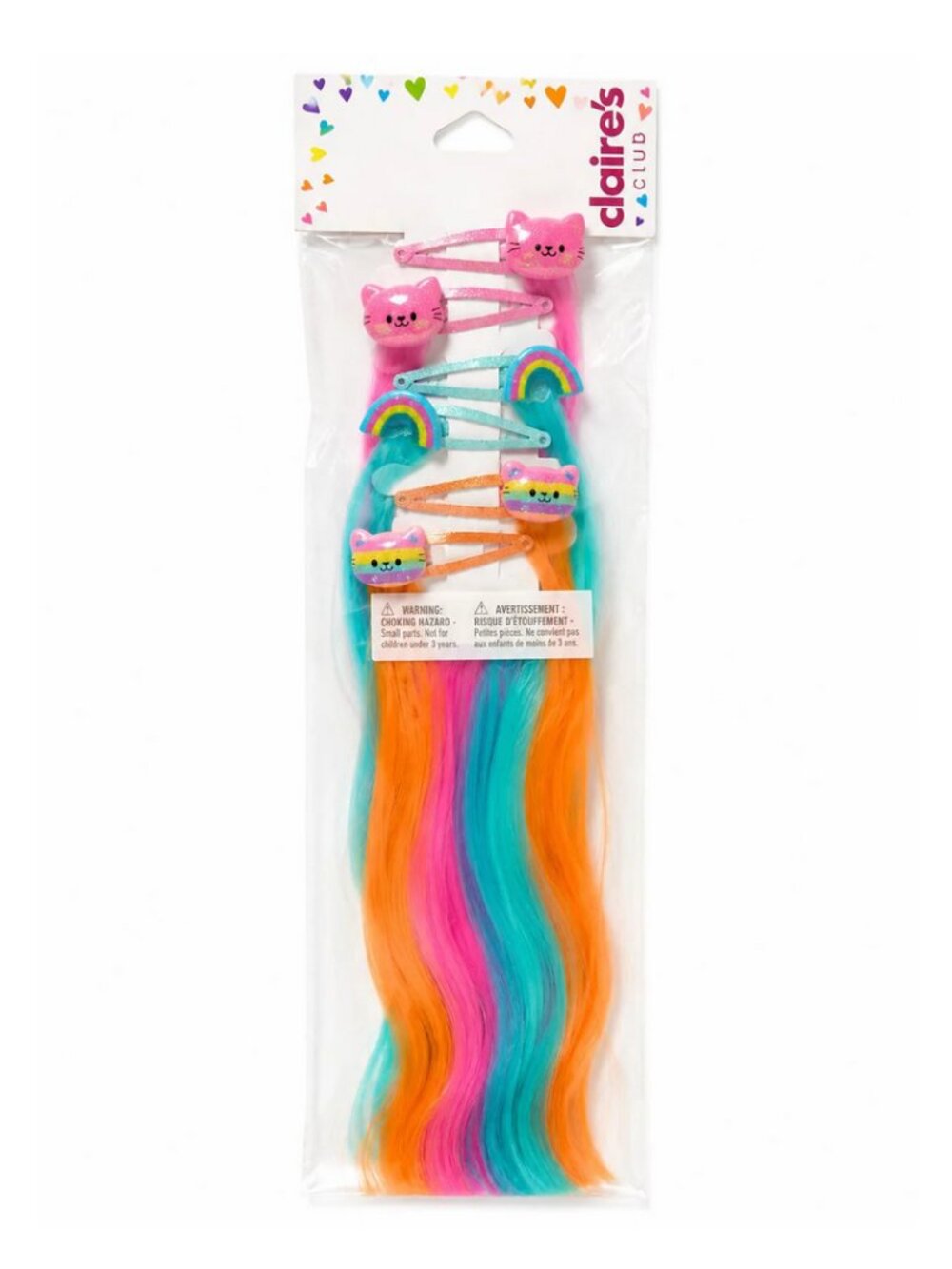 Claire’s Club Rainbow & Kitty Hair Clip Set NWT 🌈Glitter Hair Extensions Clips